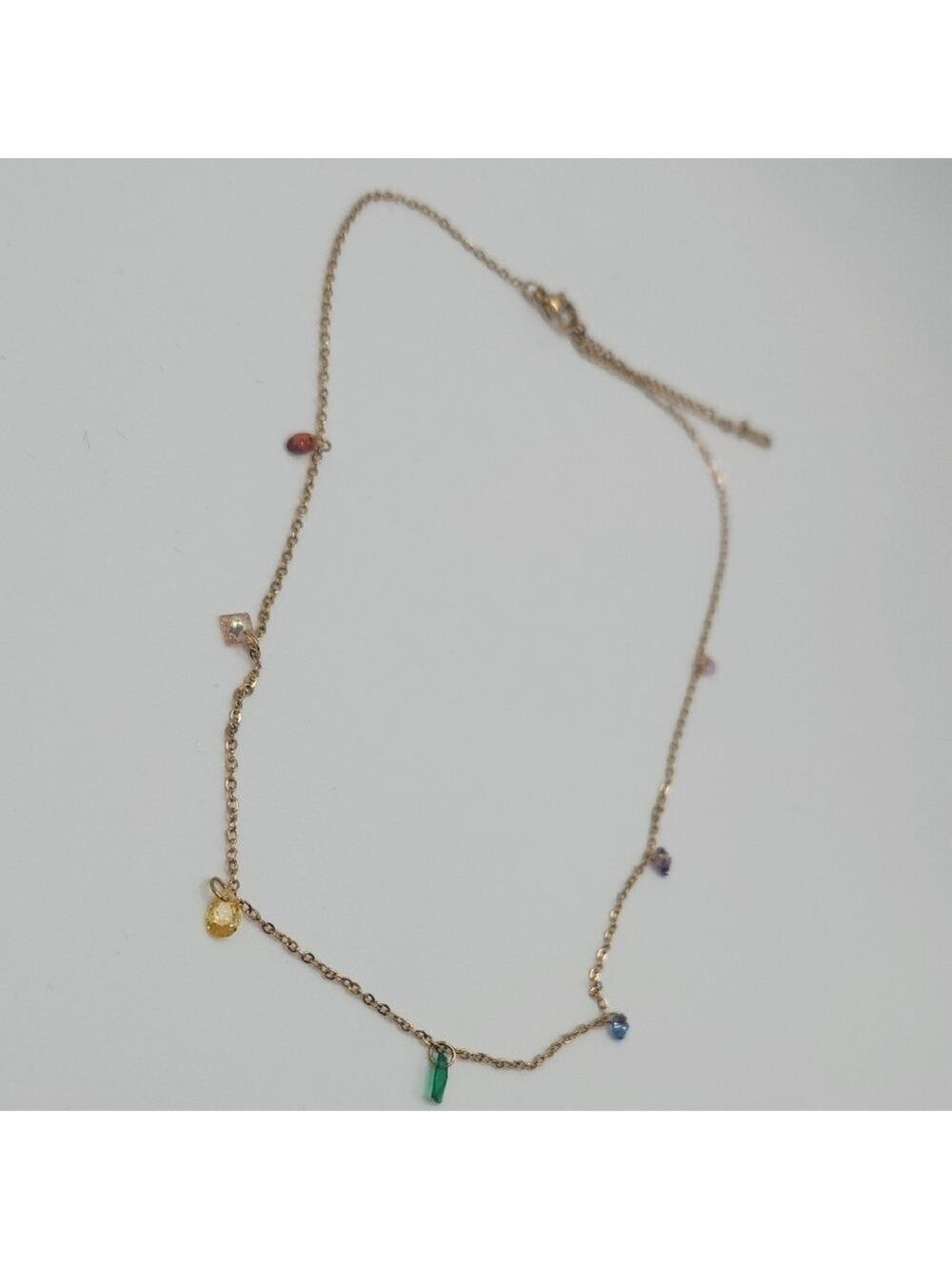 Elegant Gold Multicolor Simulated Gemstone Necklace, 18k Gold Plated SS - Picture 6 of 10